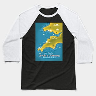 Devon & cornwall map travel poster. Baseball T-Shirt